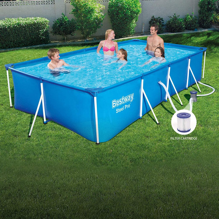 Bestway 13ft Rectangular Above Ground Steel Pro Swimming Pool Set