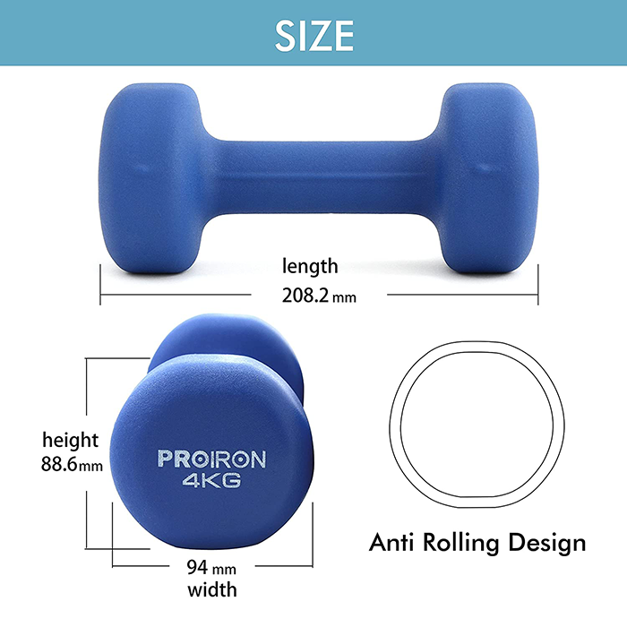 PROIRON Neoprene Coated 4kg Dumbbells