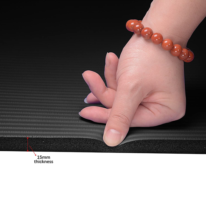 PROIRON 15mm High Density Exercise Mat with Carrying Strap - Black