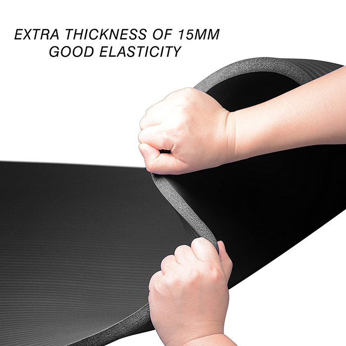 PROIRON 15mm High Density Exercise Mat with Carrying Strap - Black