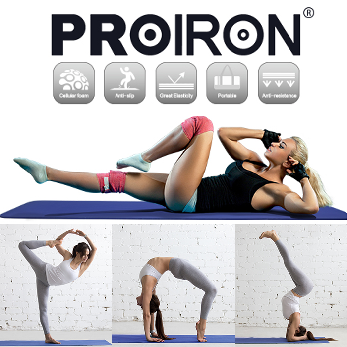 PROIRON 15mm High Density Exercise Mat with Carrying Strap - Blue