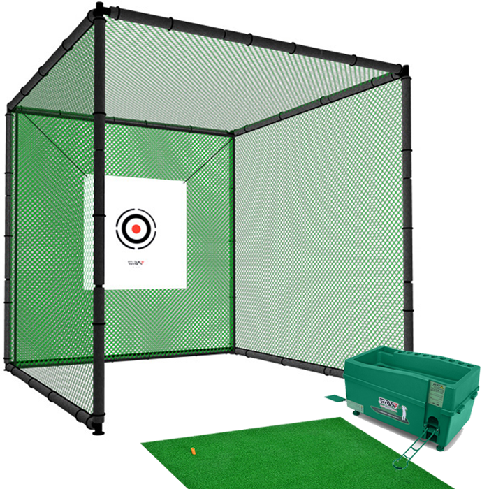 Hillman PGM 3m Heavy Duty Golf Practice Cage, Practice Mat with Tee And Ball Dispenser Package