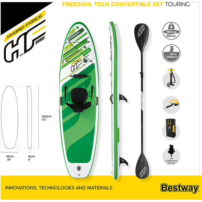 Bestway 11ft 2" Hydro-Force Freesoul Tech Inflatable Paddle Board SUP Set
