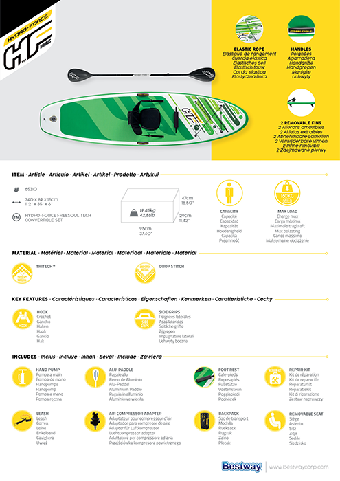 Bestway 11ft 2" Hydro-Force Freesoul Tech Inflatable Paddle Board SUP Set