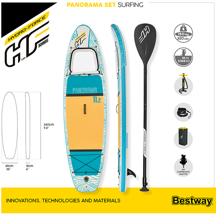 Bestway 11ft 2" Hydro-Force Panorama Inflatable Paddle Board SUP Set