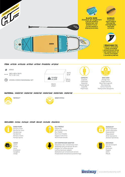 Bestway 11ft 2" Hydro-Force Panorama Inflatable Paddle Board SUP Set