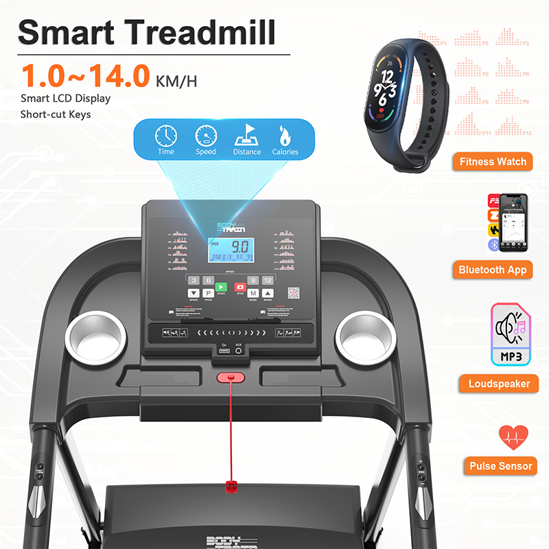 BodyTrain S600 Motorised Folding Bluetooth Treadmill