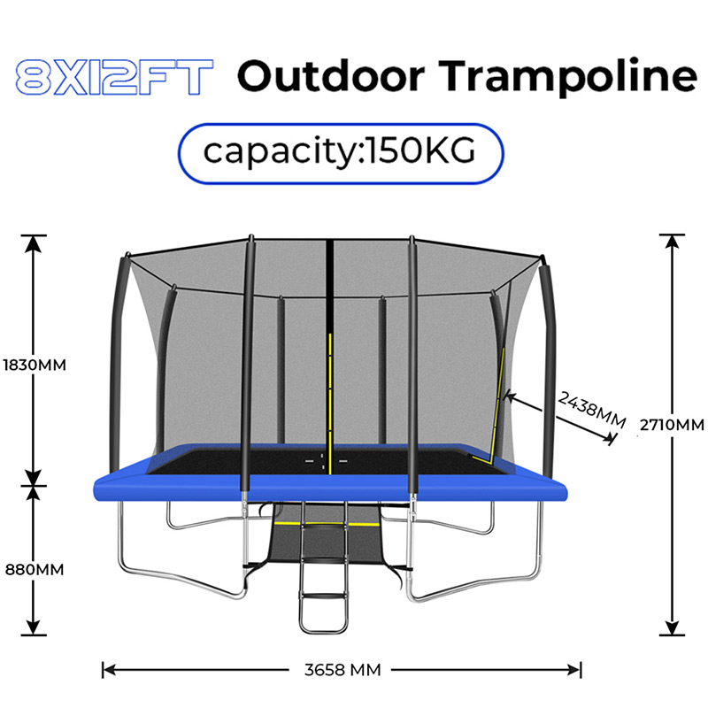 Big Air Extreme 8x12ft Rectangular Trampoline with Safety Enclosure Blue – Free Ladder & Shoe Tidy - Image 4
