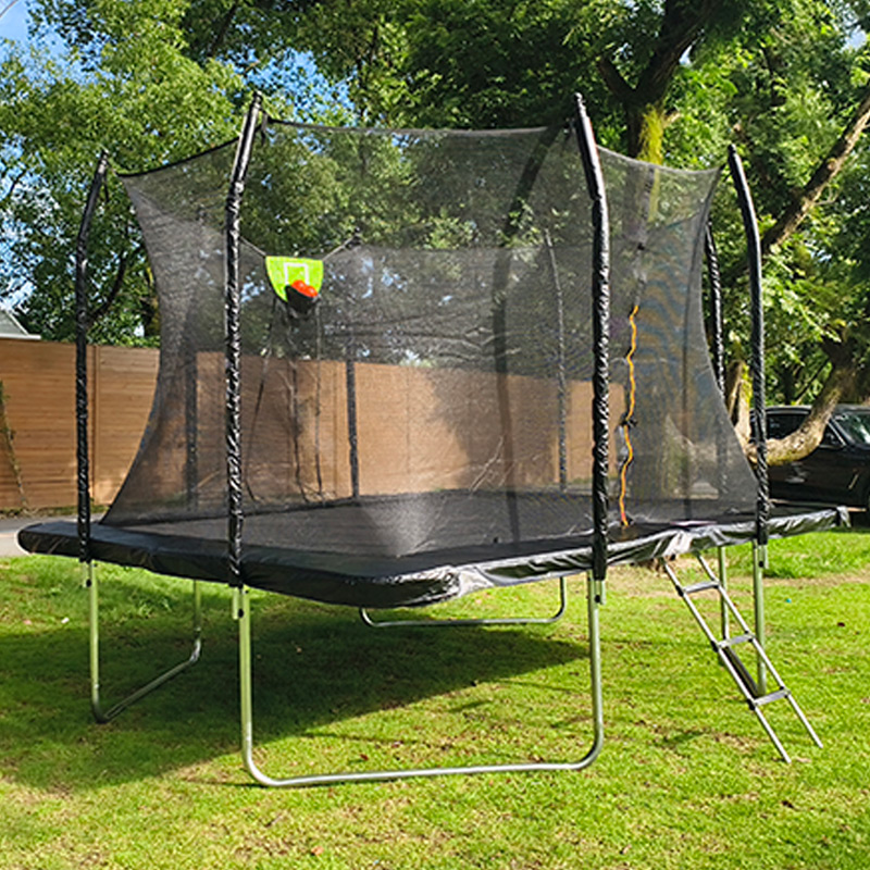 7x11ft Rectangular Trampoline with Safety Enclosure Black FREE Ladder & Basketball Game