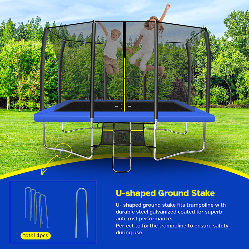 9x14ft Rectangular Trampoline with Safety Enclosure Blue