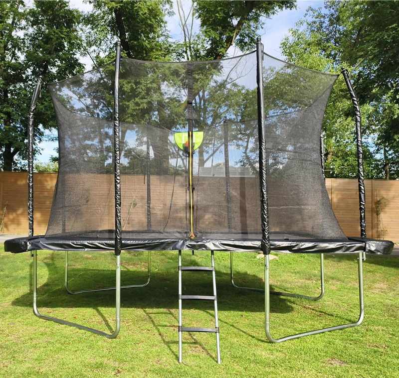 10x12ft Rectangular Trampoline with Safety Enclosure Black FREE Ladder & Basketball Game