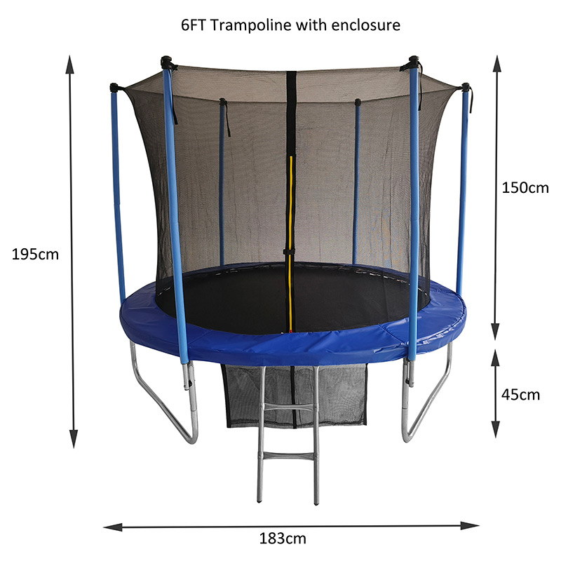 6ft Trampoline & Safety Enclosure Free Shoe Tidy & Ladder – Blue