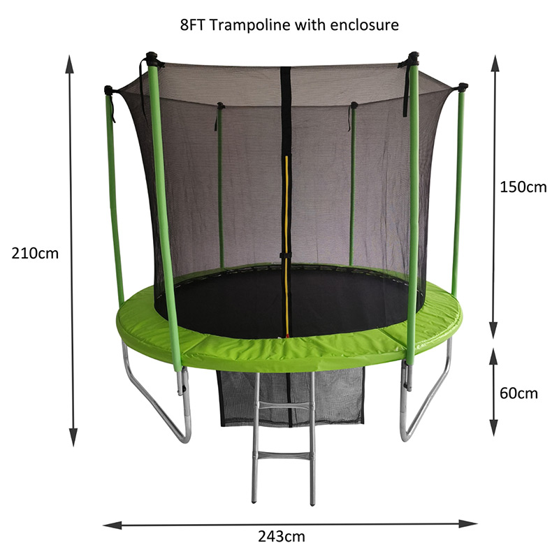 8ft Trampoline & Safety Enclosure Free Shoe Tidy & Ladder – Green