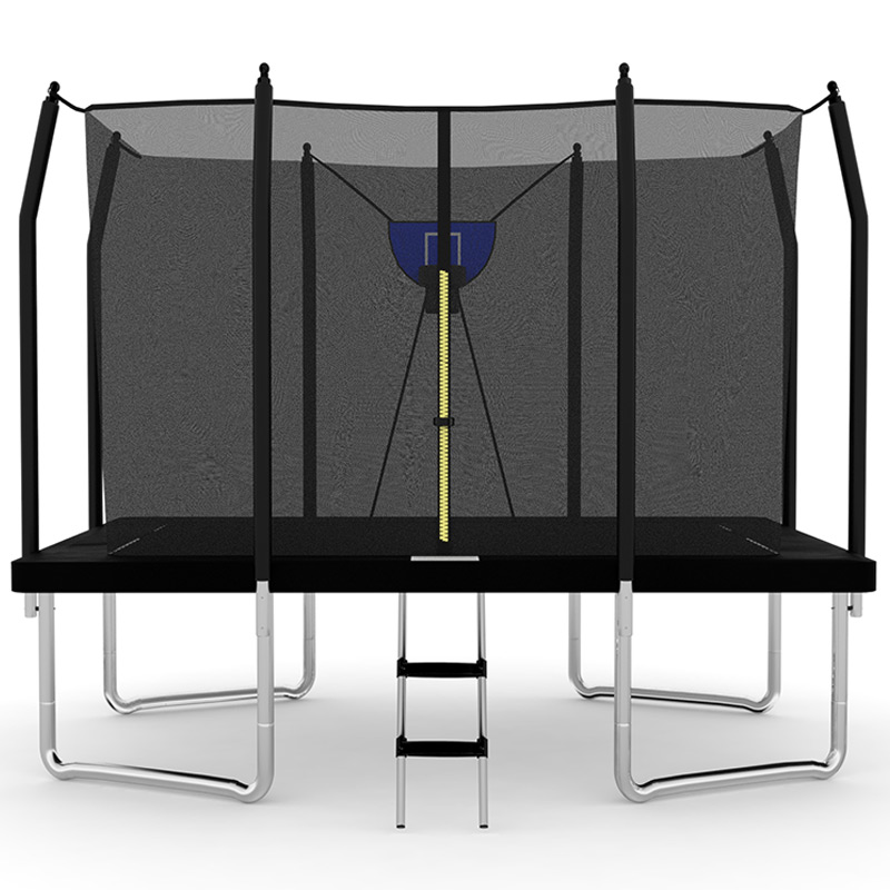 7x 9ft Rectangular Trampoline with Safety Enclosure Black FREE Ladder & Basketball Game