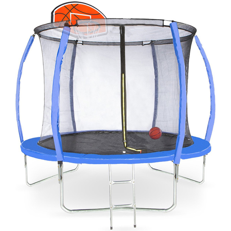 Amigo 8ft Trampoline with Enclosure and Basketball Free Shoe Tidy & Ladder – Blue