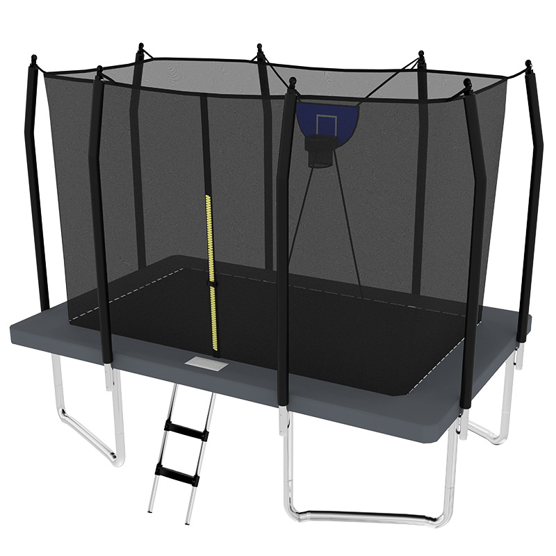 5x7ft Rectangular Trampoline with Safety Enclosure Grey FREE Ladder & Basketball Game