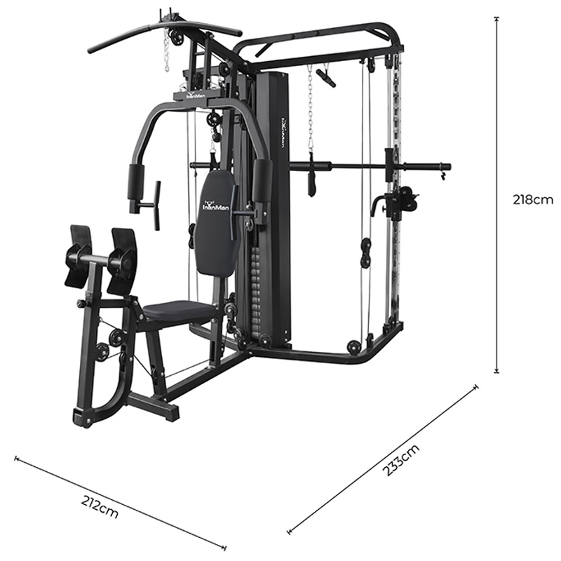IronMan Deluxe Home Multi Gym with Smith Machine and Cables - 65kg Weight Stack