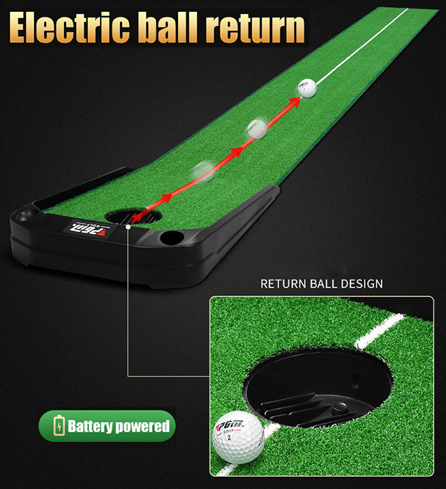 Hillman PGM 3m Golf Putting Trainer Artificial Turf with Electronic Ball Return